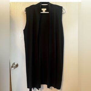 St Tropez West Extra Fine Merino Wool Open Front Longline Vest Zippered Sides XL